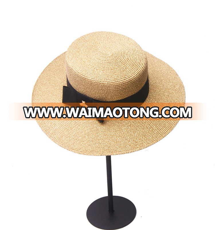 Spring and summer retro woven straw hat lady fashion wide-brimmed hat sunscreen tourmaline flat cap