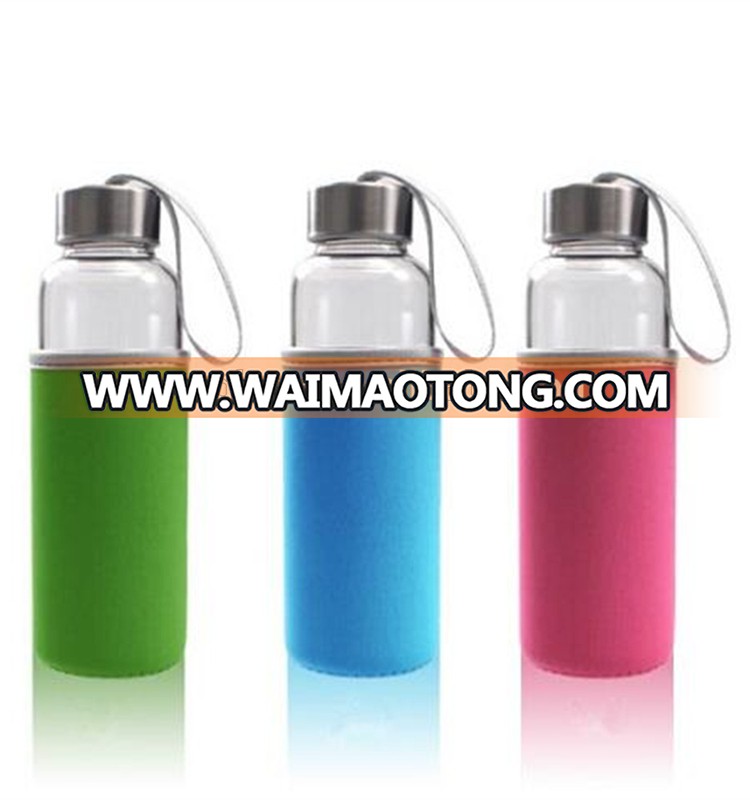 2015 new design custom promotion single wall glass water bottle