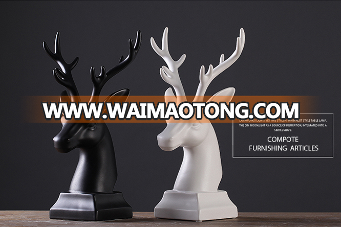 Nordic modern wholesale white&black ceramic deer head statues crafts