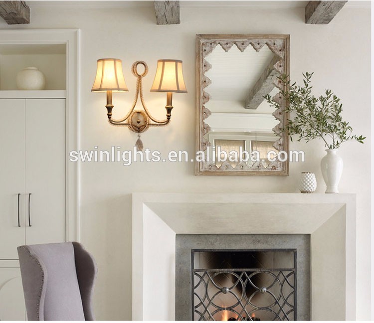 new decorative crystal wall lamp designs for living room with linen shade wall light