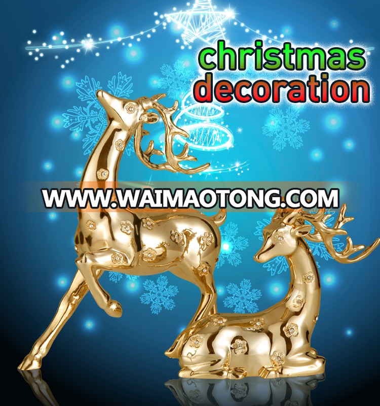 Wholesale decorative resin gold deer figurines for christmas ornament decoration