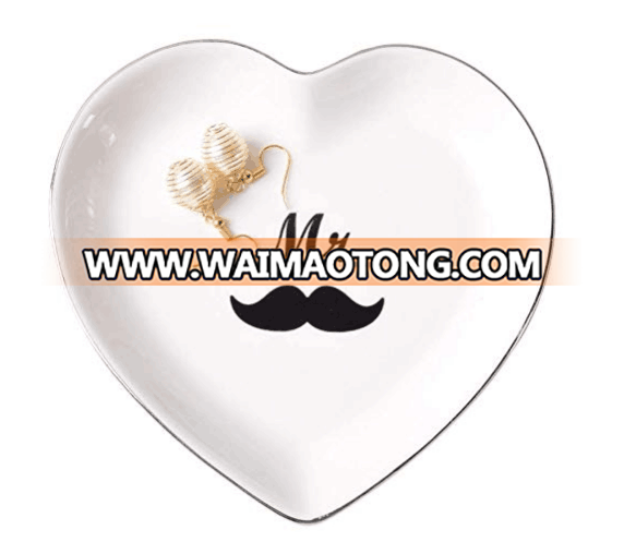 Heart Shape Mr Mrs Ceramic Trinket Dish for Engagement Wedding Gift