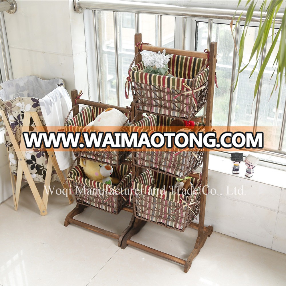 2017 High quality chinese products wicker basket with fabric laundry wooden hanging wicker storage toy clothing Laundry Basket