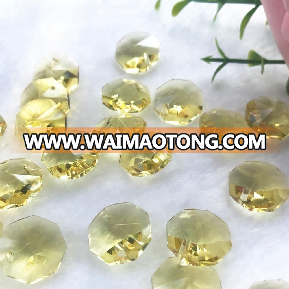 14mm light yellow crystal chandelier octagon suncather hanging garland  beads with two hole