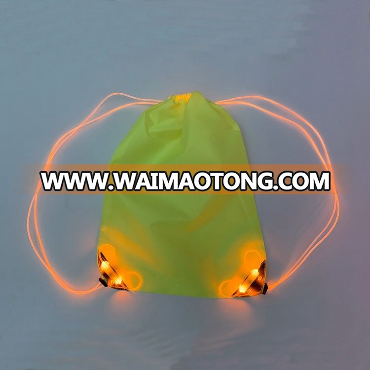 Fashionable OEM outdoor glowing nylon drawstring bag night cycling LED backpack