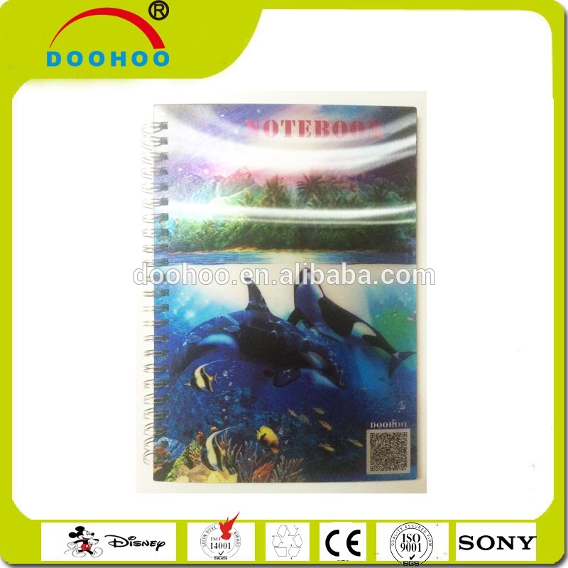 promotional advertising 80 pages model 3d lenticular plastic notebook with 80gsm white paper inside