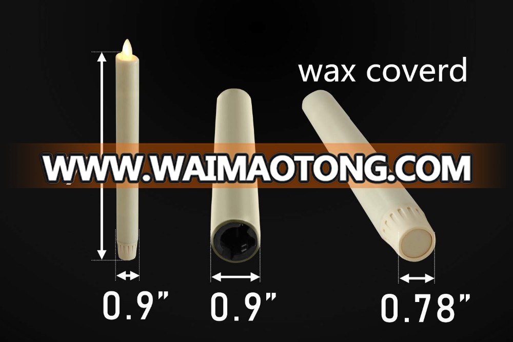 Real wax surface flameless  moving wick LED taper candles with timer and remote 2pcs/set