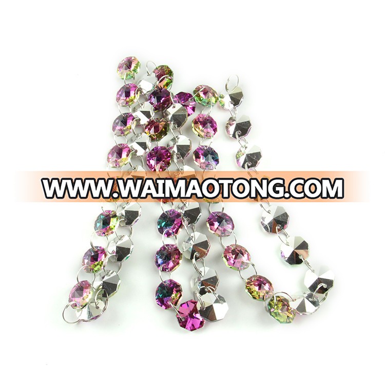 Free shipping rainbow 14mm crystal octagon beads with silver circles connectors for exquisite furnishings in the family