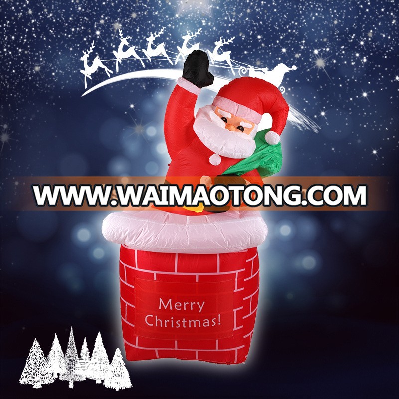 Outdoor Decoration 1.8m Christmas Inflatable Santa Claus Climbing Chimney