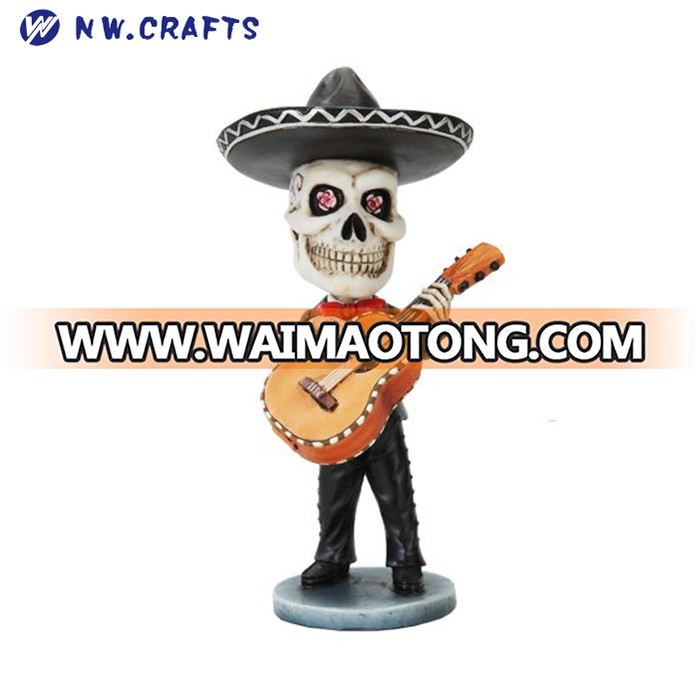 Wholesale Polyresin Skeleton Mariachi Guitarron/Trumpet/Violin Player Bobblehead Toy