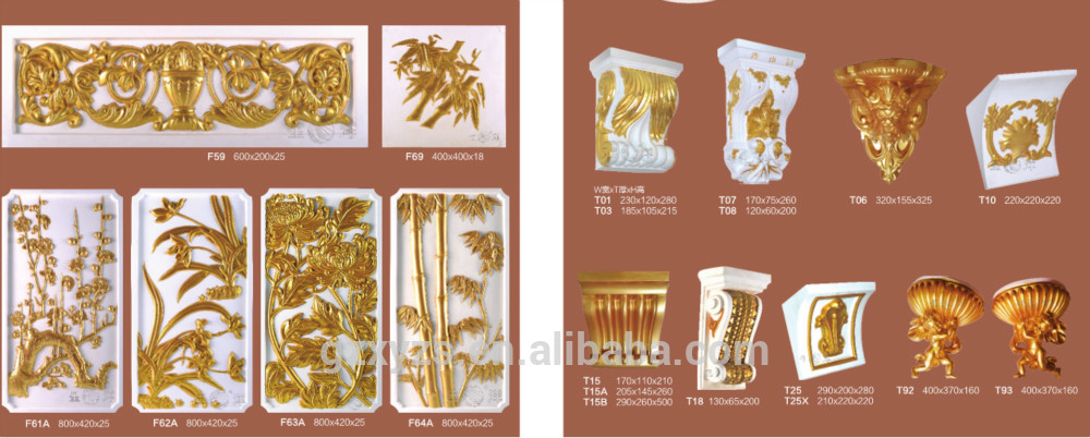 Coloured interior decoration golden gypsum column head