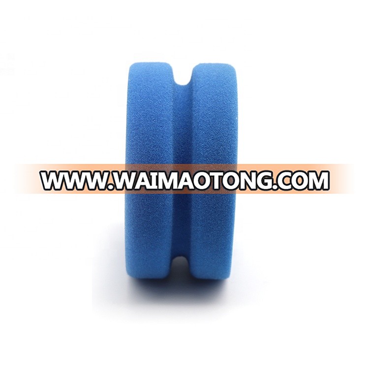 China Car Care Soft Polyester Sponge Blue Notched Yo-yo Shape Painting Waxing Tyre Polish Detailing Dressing Applicator Pad