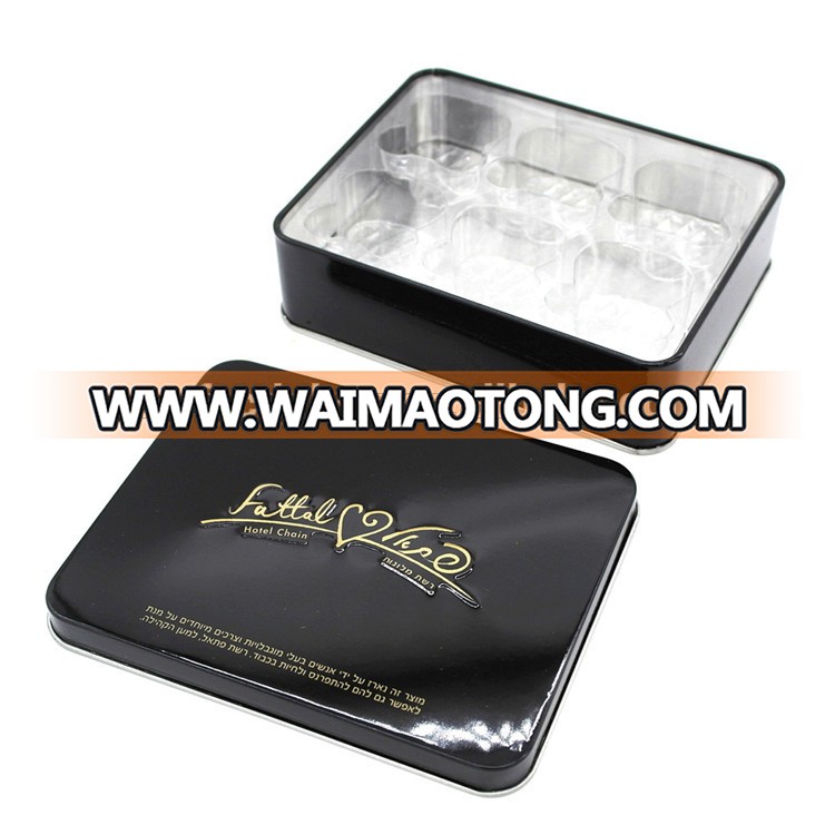 black colored packaging tin box for food metal tin packaging