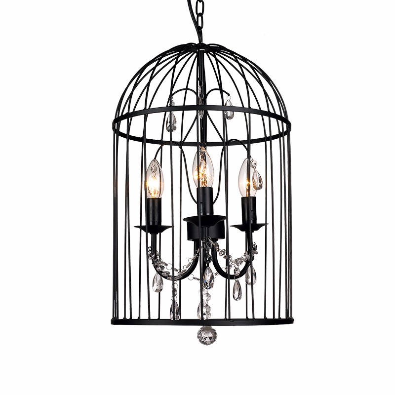 Industrial vintage bird cage  crystal ceiling decorative fancy chandelier pendant lamp for bedroom  NS-124065D