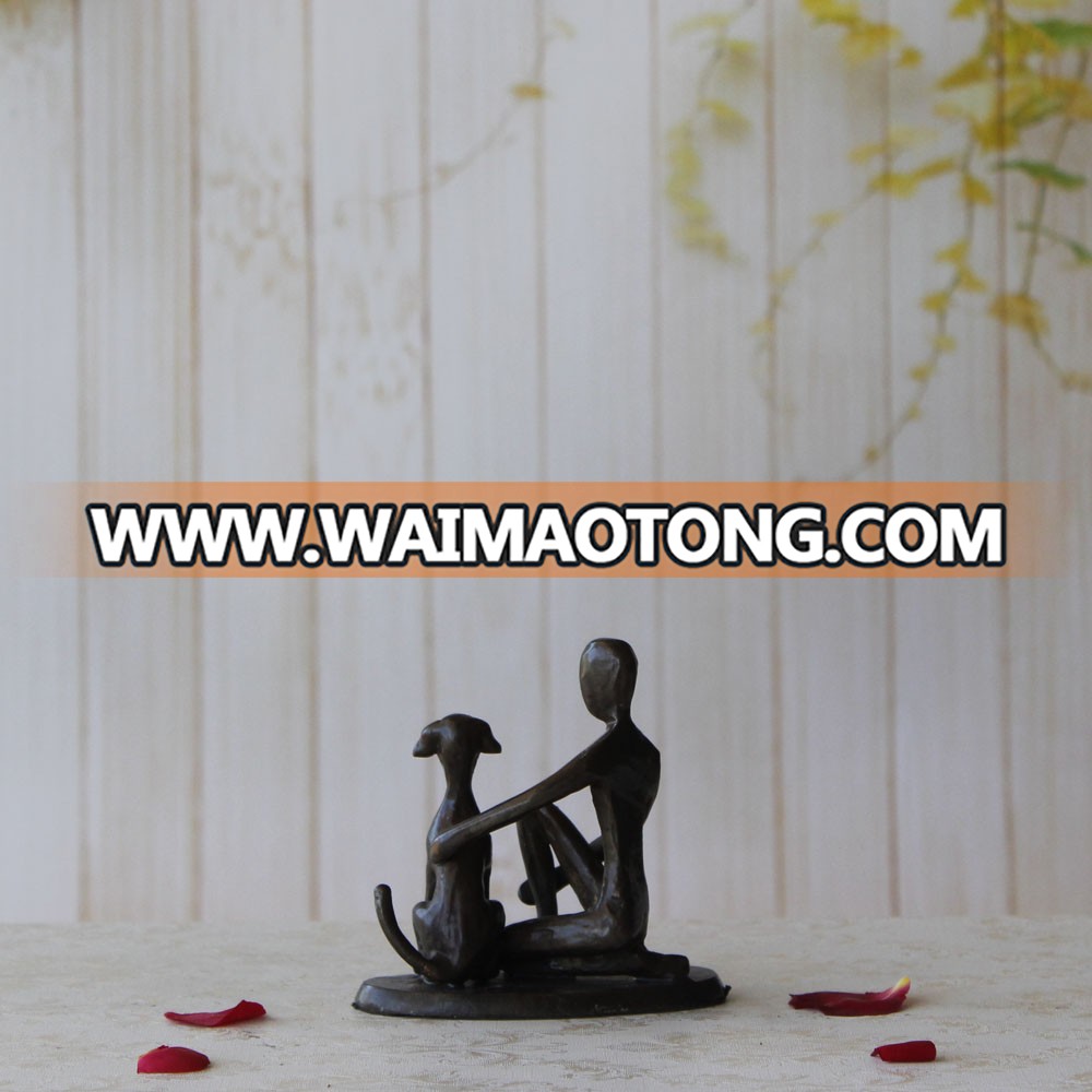 Home Decor Handicraft Cast Iron Bronze Boy With Dog Statues