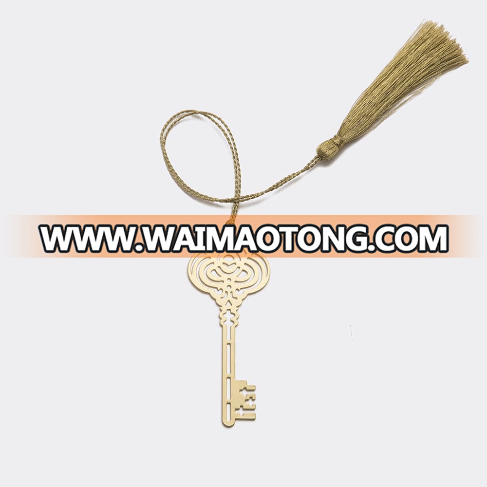 Custom 24K Gold Plated Metal Key Bookmark With Tassel