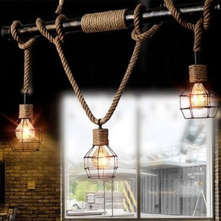 American Style Retro Hemp Rope Pendant Light E27 E26 Vintage Edison Lamp NS-125020