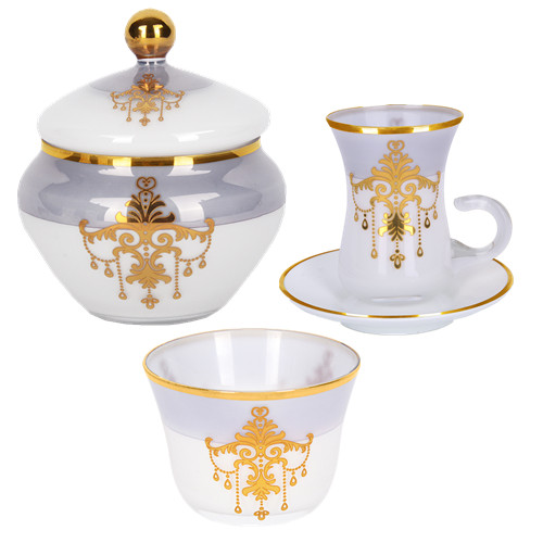 China Manufacture of Eco-friendly Handmade Tea Cup Sets  and White Glass with Real Gold of Arabic Tea Cup Set