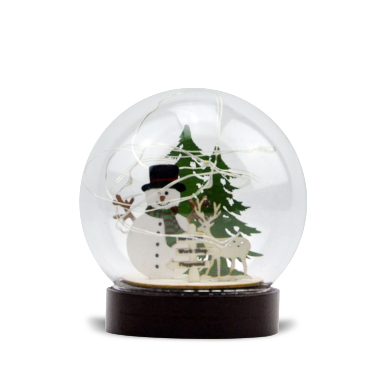 DIY LED light Mouth Blowing Christmas Decoration Glass globe ball with wooden figure snowman and tree inside