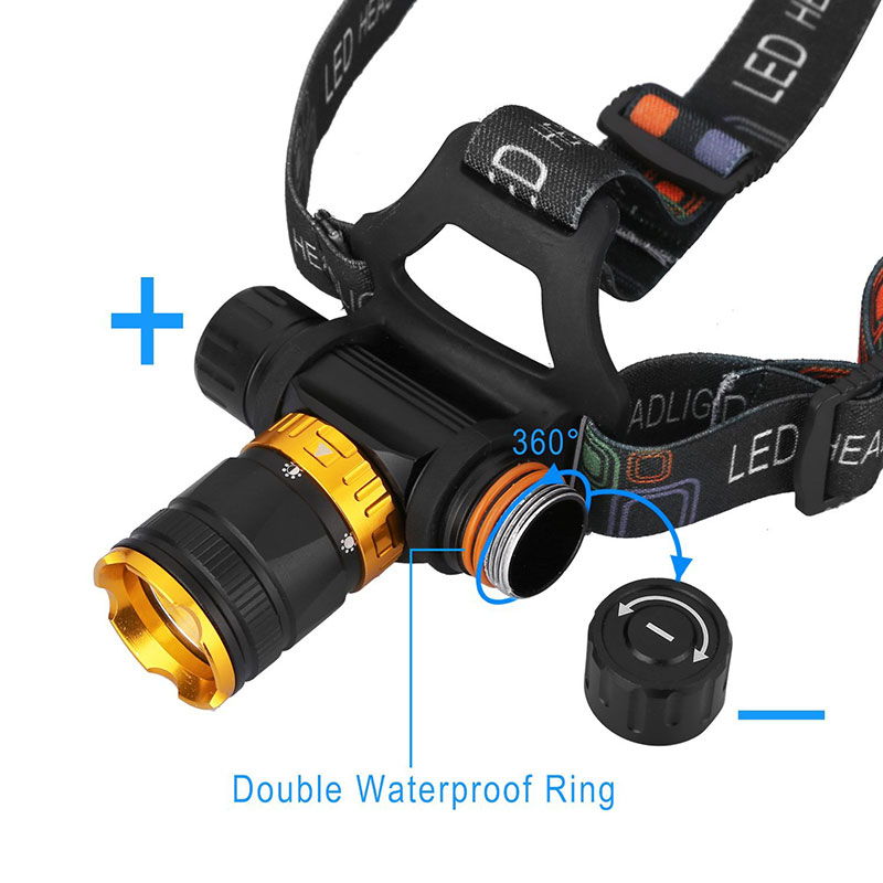 High Power ipx8 Underwater Head Torches Lamp 18650 Rechargeable Battery 10W XML T6 LED Diving Headlamp