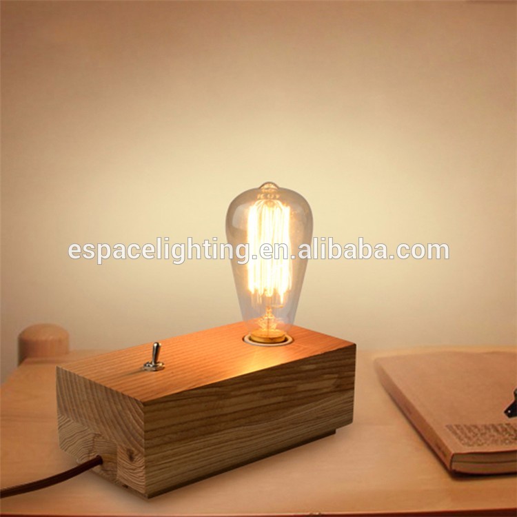 Modern taobao wood block switch table lamp with edison bulbs