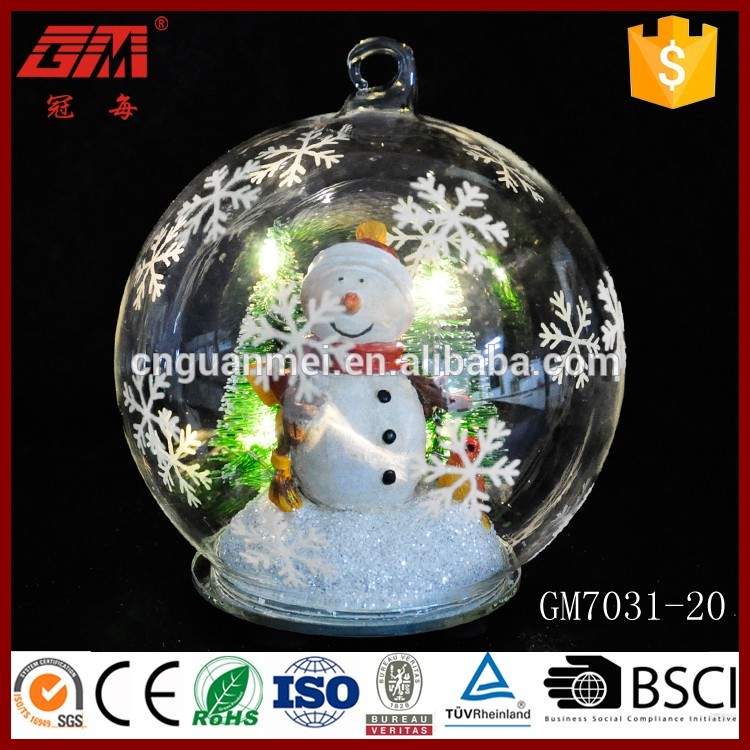 Glass Christmas balls 12cm / bell LED with automatic color change/Resin bird world &Santa- Reindeer