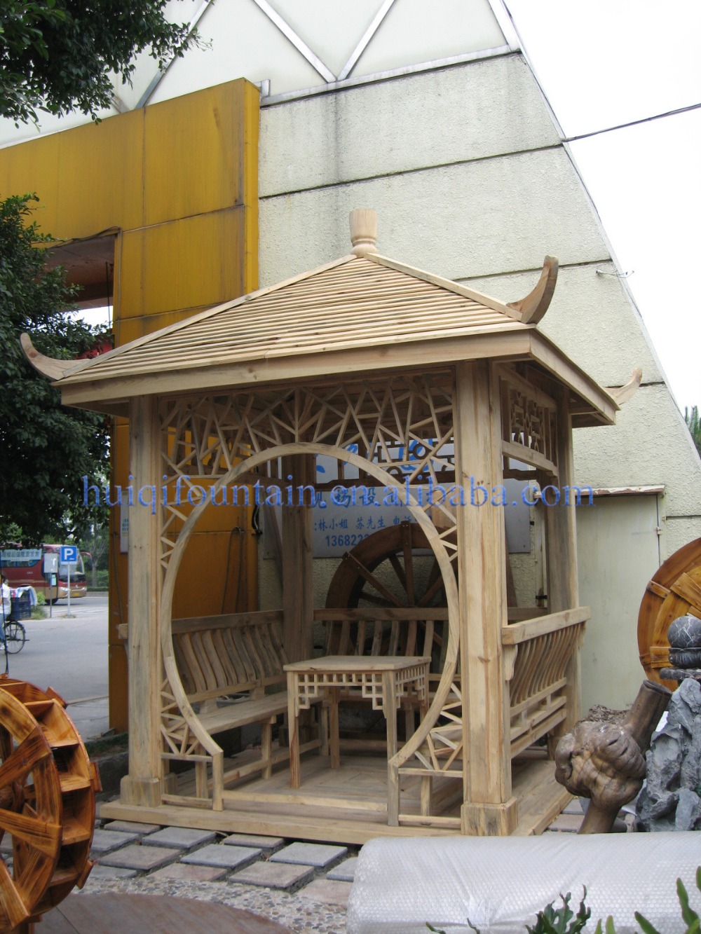 HUIQI Factory Price Antique Grace Wooden Pavilion Garden Plaza Garden Crafts Decoration Rockery Beautification