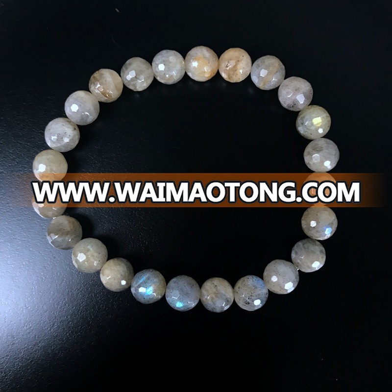 Top quality 128 faceted natural labradorite 8mm round bead stone bracelet