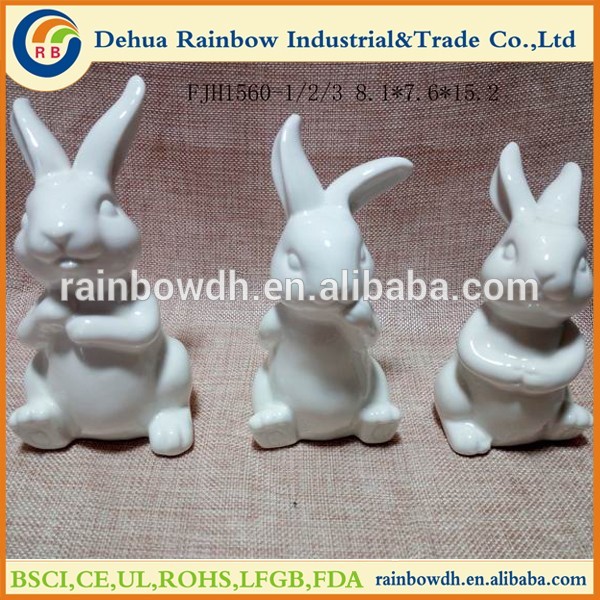 Lovely white ceramic bunny figurines easter decoration