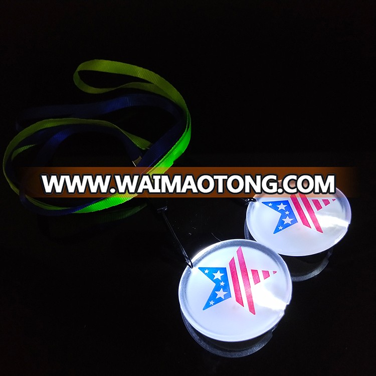 Customized logo plastic led pin badge with lanyard