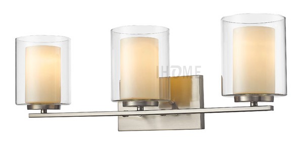 Clean Glass Shades and Inner Matte Opal Vanity Light Fixture Bath Interior Lighting