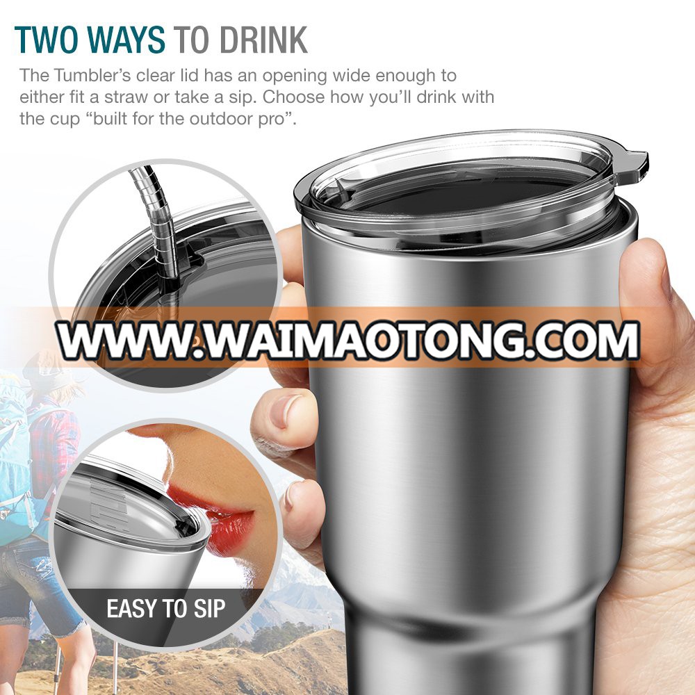 30 oz. Double Wall Stainless Steel car cupTravel Mug  with Crystal Clear Lid and Straw Included For Home,Office