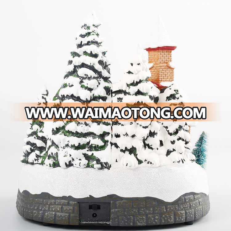 Battery operated musical led polyresin church train decorative resin Village scene Christmas decoration