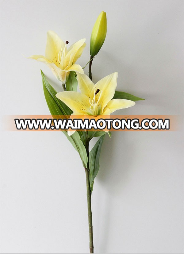 3 heads latex artificial lily flower for wedding decoration