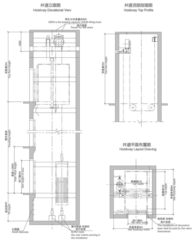 1600 kg / 2000 kg XIWEI brand hospital medical patient bed elevator