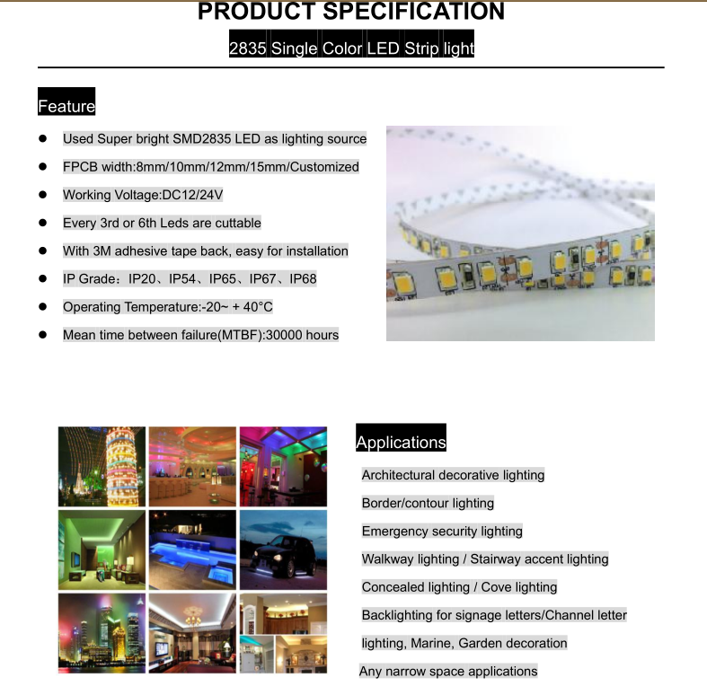 2835 Single Color LED Strip Light