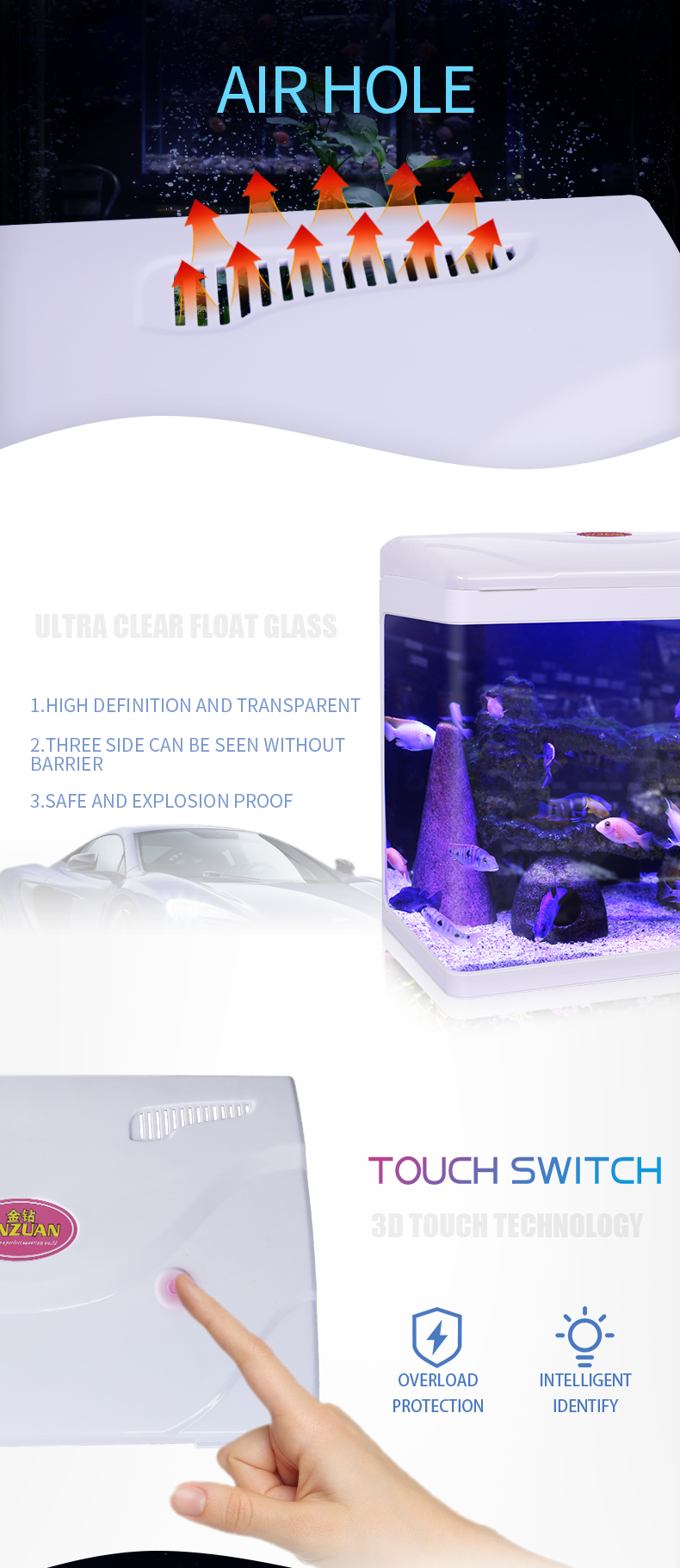 Minjiang small aquarium mini fish tank set tanks with top filter and LED lamp