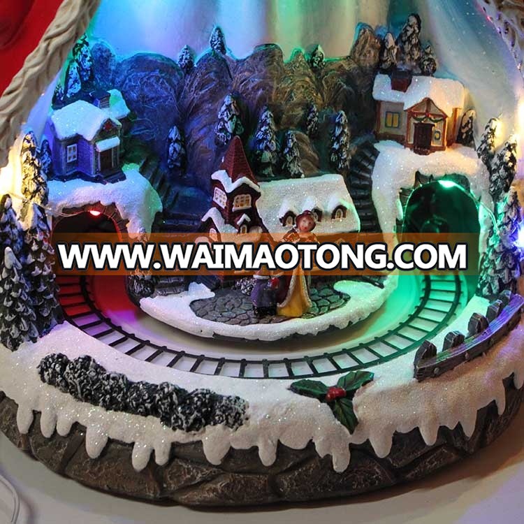 Wholesale indoor tabletop OEM battery Led illuminated Musical Resin Santa Claus Christmas decoration with Moving Village Scene