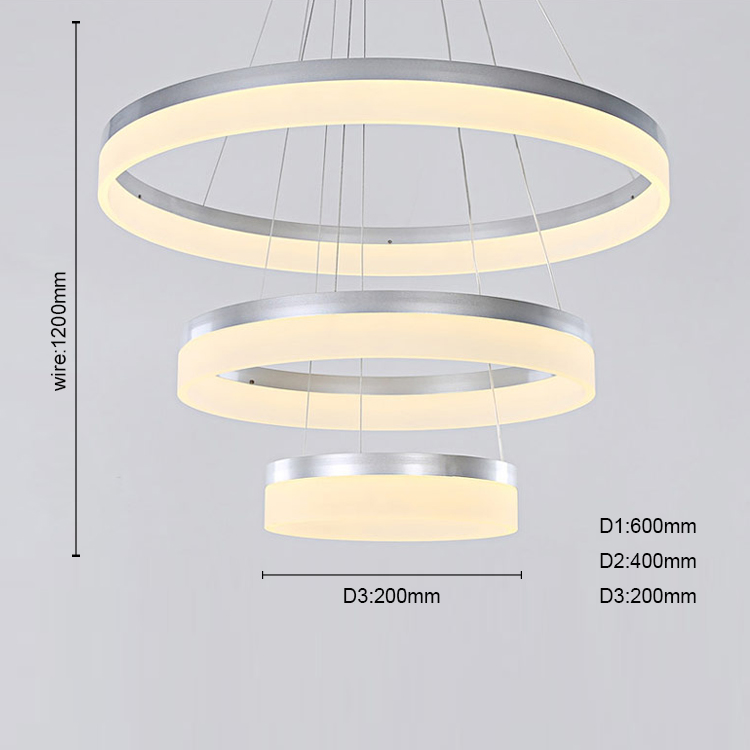 Classic style Fixture 3 Ring Circle Color Changing Aluminum Acrylic LED Chandelier Pendant Light