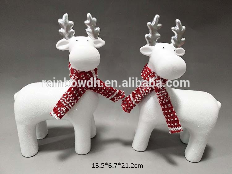 White Ceramic Reindeer Figurine Ornament for Christmas Decor