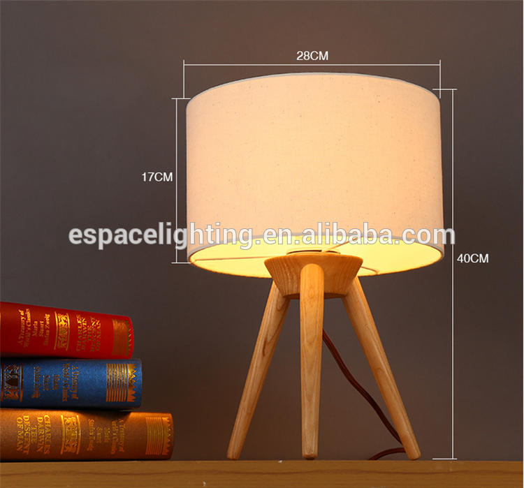 Modern wood tripod base table lamp with edison bulbs