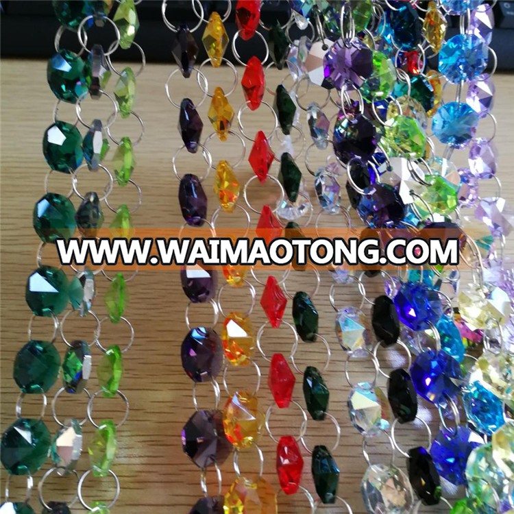 Free shipping rainbow 14mm crystal octagon beads with silver circles connectors for exquisite furnishings in the family