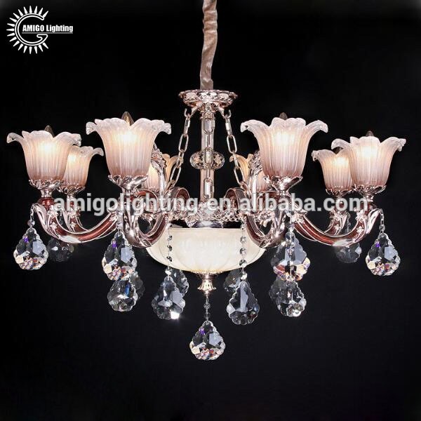 modern led flower crystal chandelier with handmade flower glass shades A6625-8