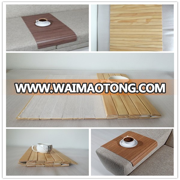 Wholesale Custom Dark Brown Varnish Wood Sofa Armrest Tray Table