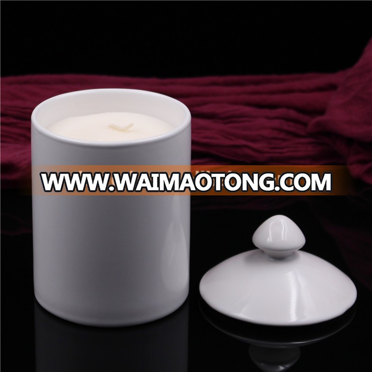 luxury romantic white personalized soy wax candle in ceramic jar