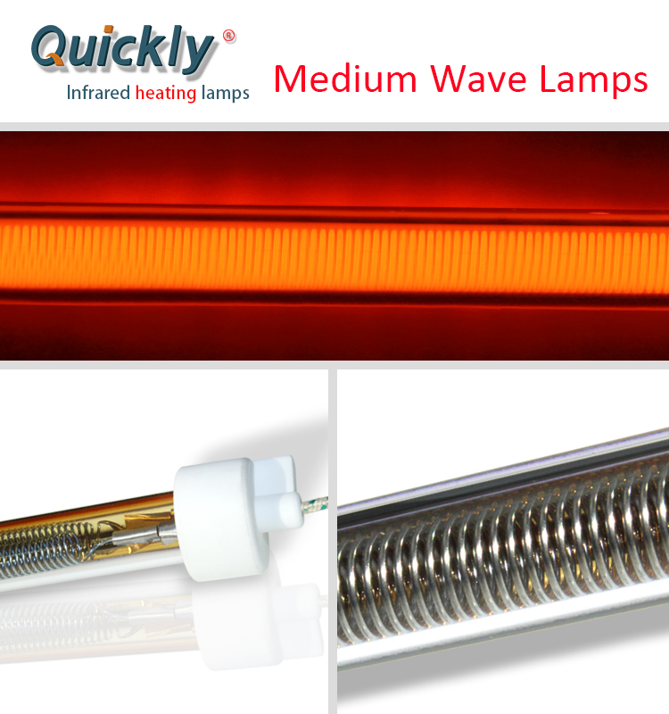 Single tube medium wave infrared lamp with golden reflector for pvc drying