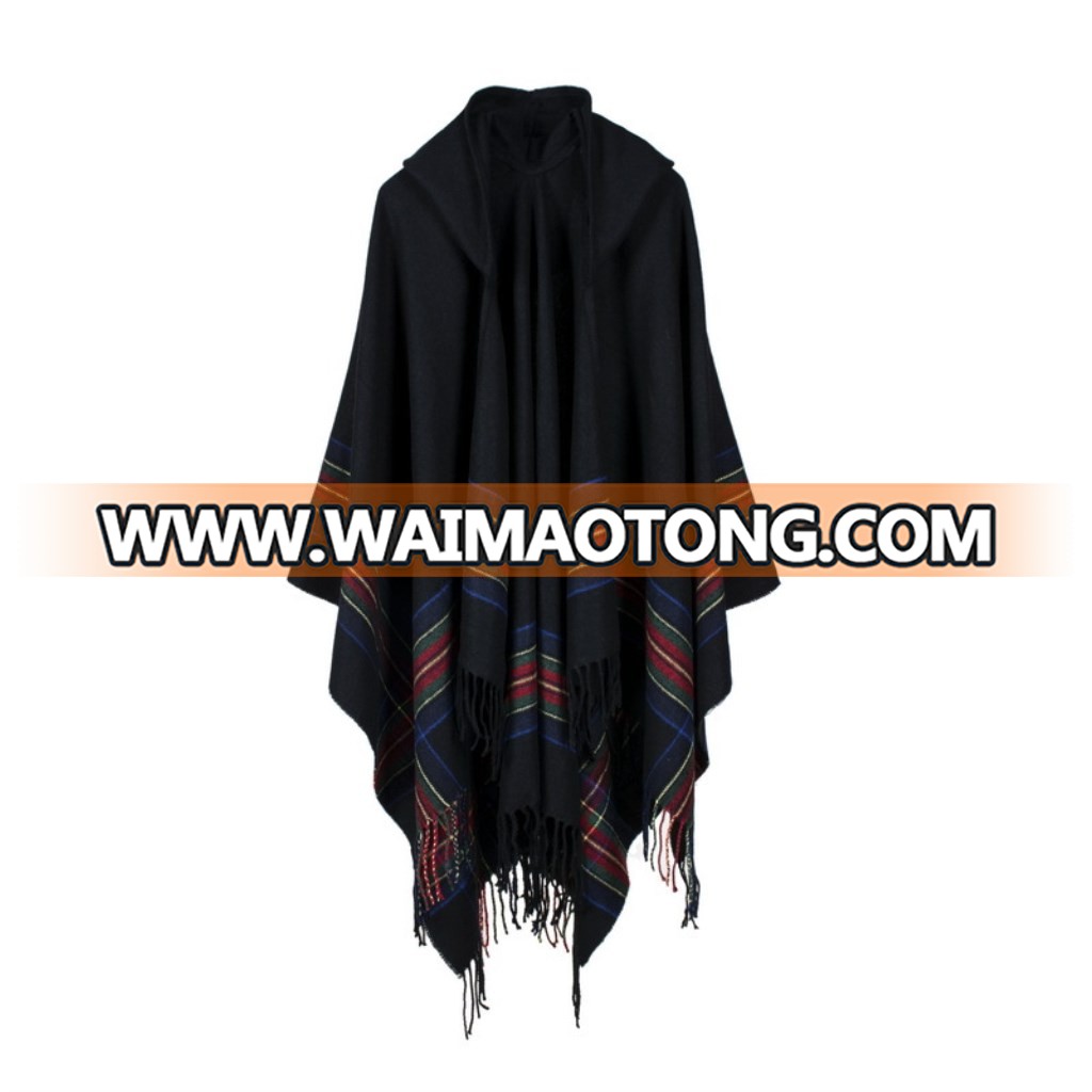 Free Shipping Lady Imitation cashmere Shawls Wearable Insulation Lengthened Black Red Cloak