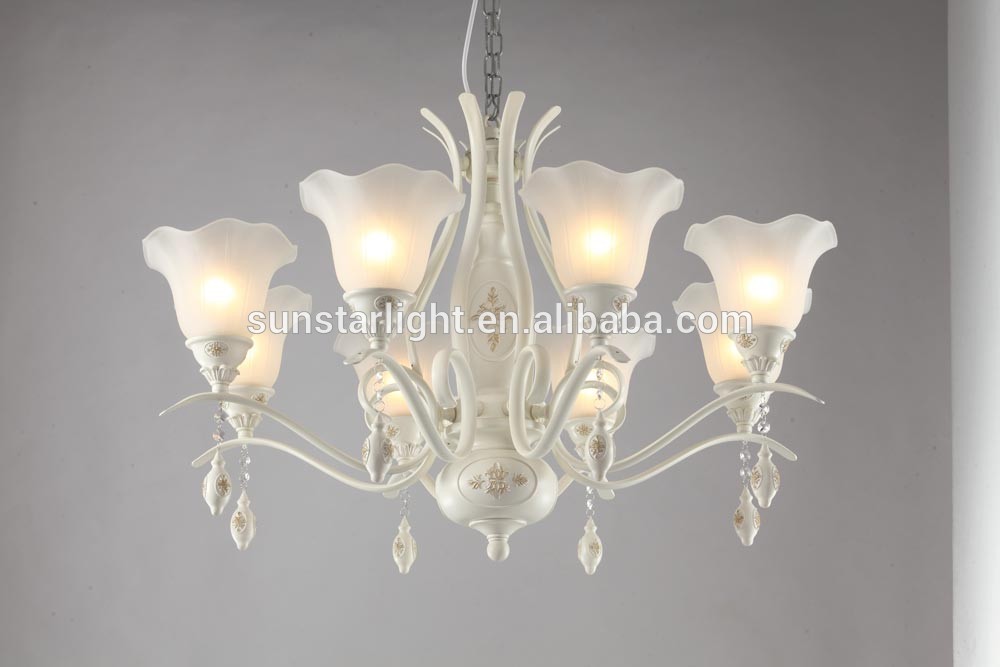 Metal Body In White Powder Coating With Eight Glass Lampshades Pendant Light Pendant Lamp Droplight