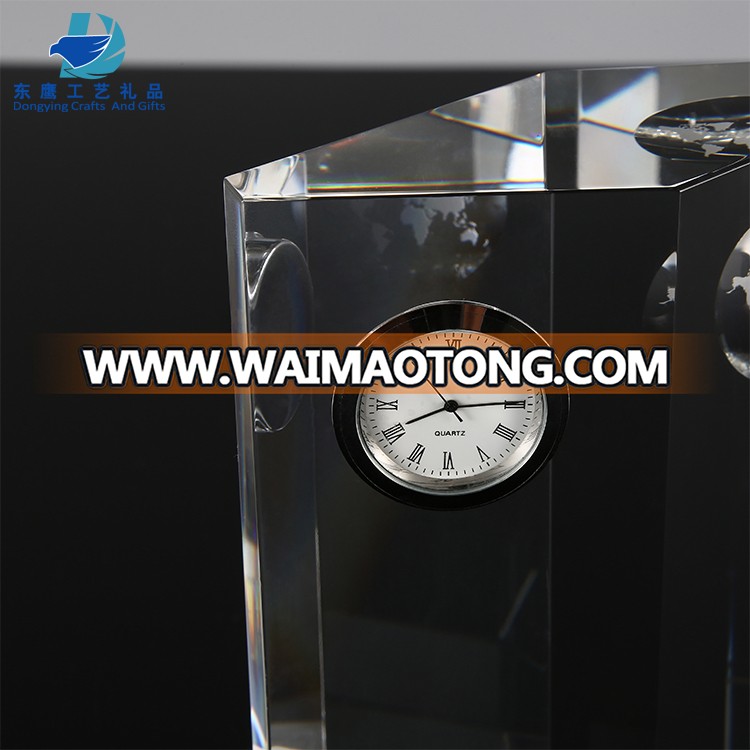 Factory Direct Sell Square Shape Clear Crystal Living Room Clock For Personalized Engraving