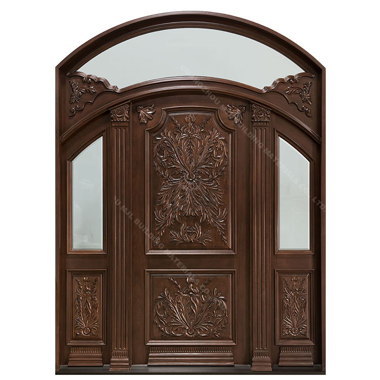 MJL OEM/ODM Swing Solid Teak Wood Main Door Designs / Wooden door with Tempered Glass